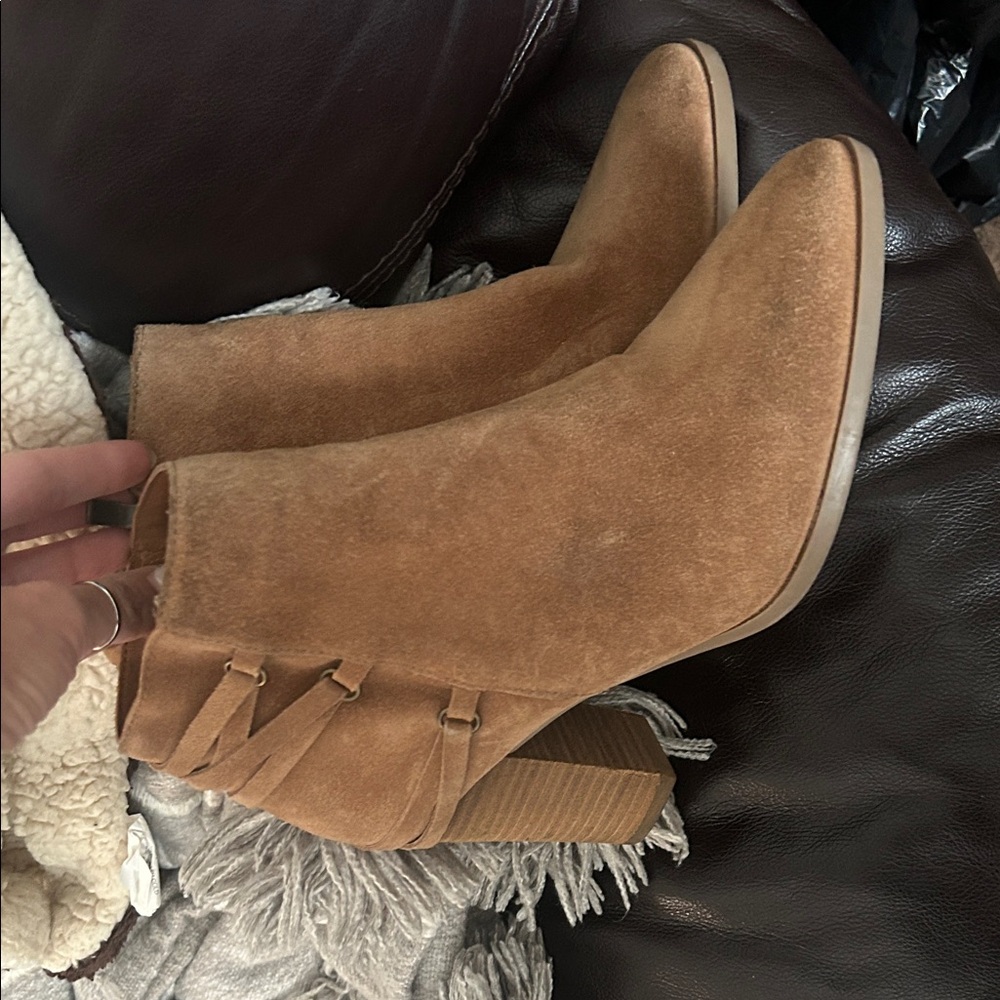 Franco Fortini Cognac Suede Ankle Boots with Stacked Heel